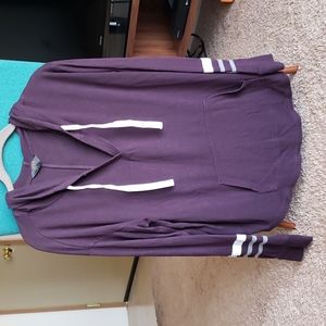 Long-sleeve, light-weight shirt with a hoodie.